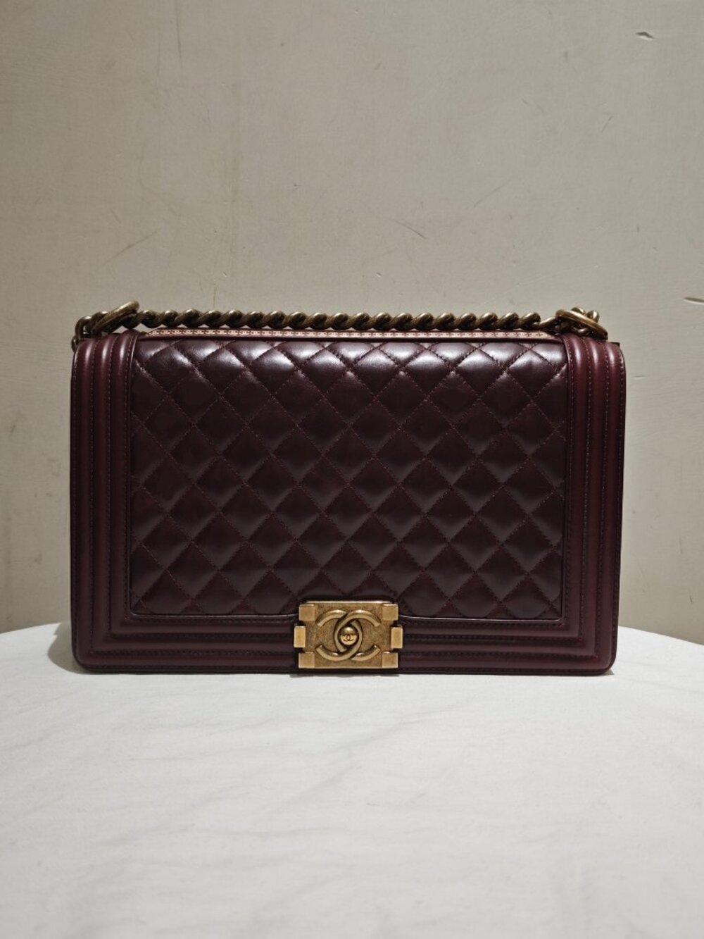 Chanel Le Boy Burgundy Salzburg Limited Edition Medium-Large Calfskin Crossbody